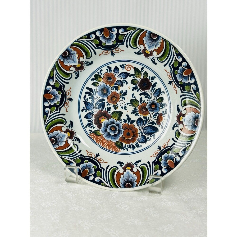 Delft Floral Ceramic Decorative Plate Multicolor 417R Pottery Round 7"